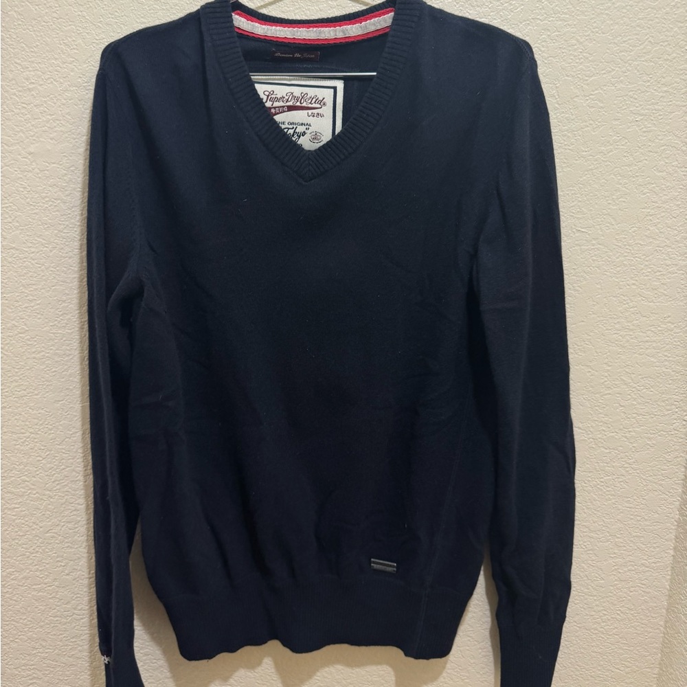 Vintage SuperDry Premium V Neck Sweater Blue Mens XL Japan